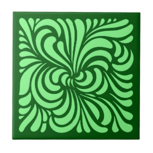 Art nouveau Stylized Lövs, Emerald Grönt Kakelplatta