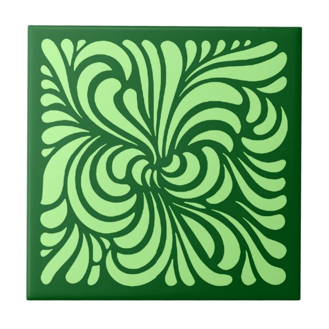 Art nouveau Stylized Lövs, Emerald Grönt Kakelplatta (Framsidan)