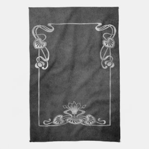 Art nouveau suede look elegant silver grått lotus kökshandduk