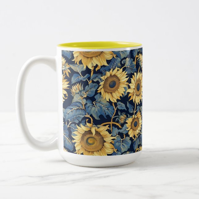 Art nouveau Sunblommor Gult Två-Tonad Mugg (Vänster)