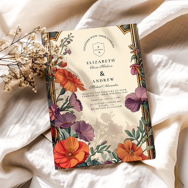 Art nouveau Sunset Blommigt Bröllop Inbjudningar (Skapare uppladdad)