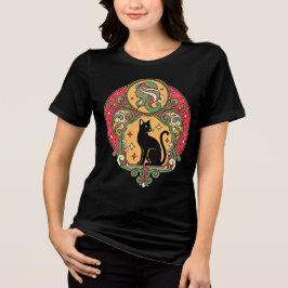 Art Nouveau Svart Katt Design T Shirt
