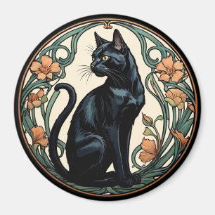 Art Nouveau Svart Katt Magnet