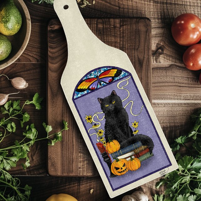 Art Nouveau Svart Katt Pumpa Lila Höst Gul (Skapare uppladdad)