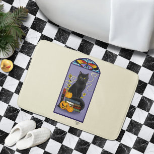 Art Nouveau Svart Katt Pumpa Lila Höst Gul Badrumsmatta