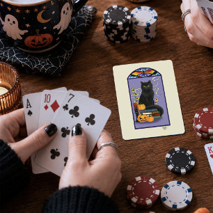 Art Nouveau Svart Katt Pumpa Lila Höst Gul Casinokort