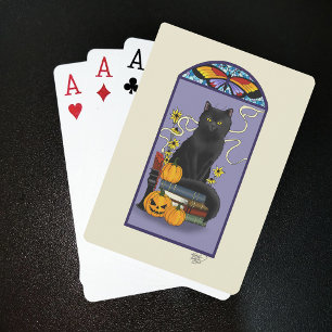 Art Nouveau Svart Katt Pumpa Lila Höst Gul Casinokort