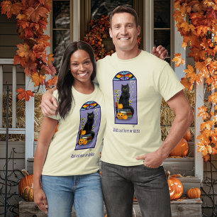 Art Nouveau Svart Katt Pumpa Lila Höst Gul T Shirt