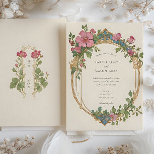 Art nouveau Sweet Pea Blommigt Bröllop Inbjudningar