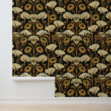 Art nouveau Tapet - Blommigten Guld - Beige