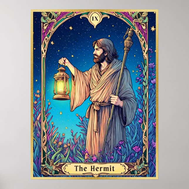 Art nouveau Tarot Card, Hermit Poster (Framsidan)