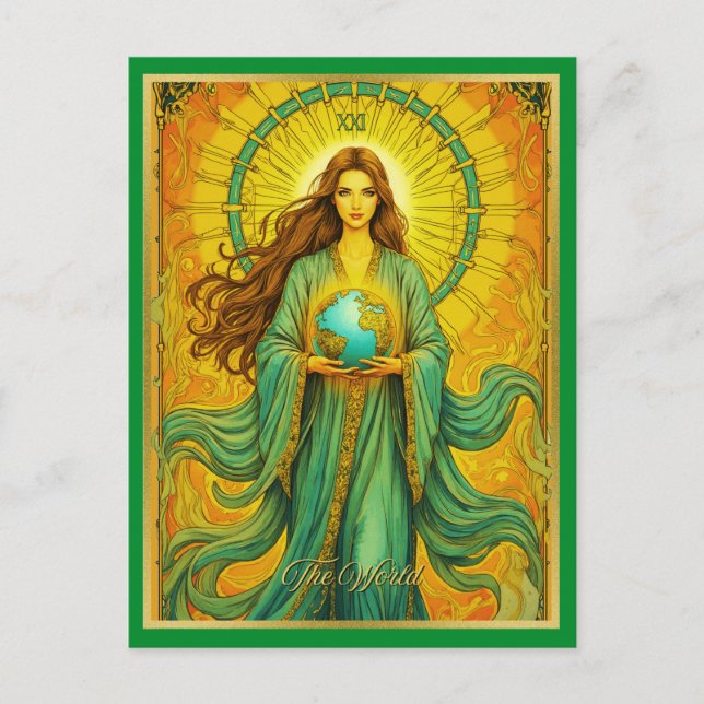 Art Nouveau Tarotkort Världen Vykort (Framsida)