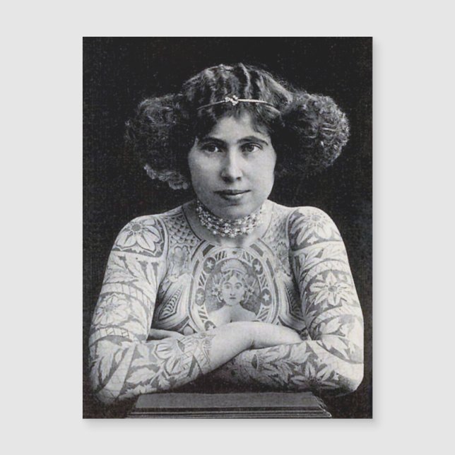 art nouveau Tattooed Women magnetical Photo vycard (Framsida)