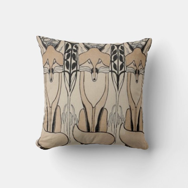 Art nouveau Taupe/Black Fox Pillow Kudde (Framsida)