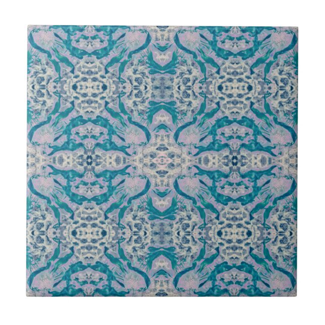 art nouveau Teal Blue Lila Mirrored Mönster Kakelplatta (Framsidan)