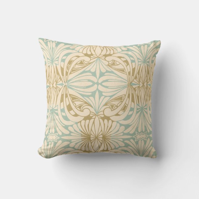 Art nouveau Teal Cream Tan Blommigt Dekorativ kudd Kudde (Framsida)