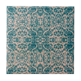 art nouveau Teal Grönt Beige Spegel Art Mönster  Kakelplatta