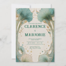 Art Nouveau Teal Guld Ginkgo Blad Bröllop