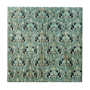Art nouveau, teal,guld,mönster,belle époque,chic kakelplatta