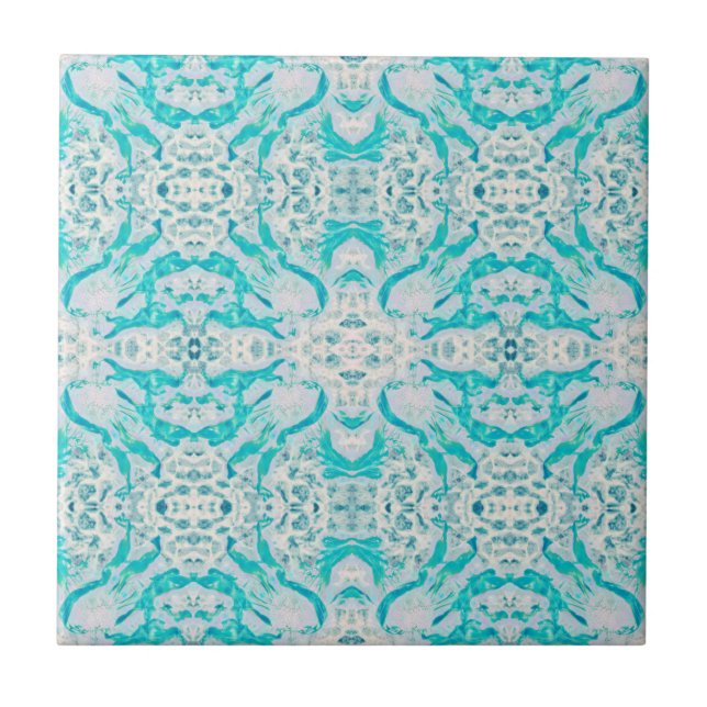 art nouveau Teal White Decorative Mirrored Mönster Kakelplatta (Framsidan)