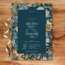 Art nouveau Teal William Morris Blommigt Bröllop