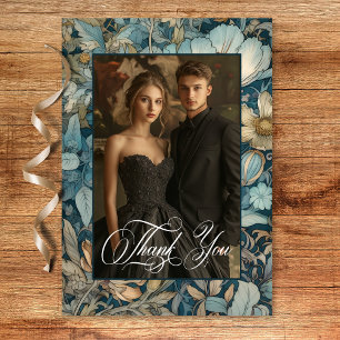 Art nouveau Teal William Morris Blommigt Bröllop Tack Kort