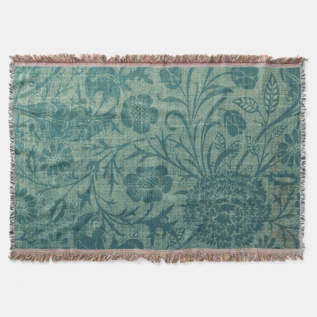 art nouveau,teal,William Morris stil, blommigt,chi Filt (Framsidan)