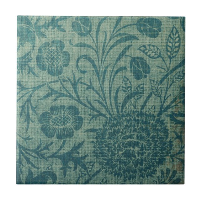 art nouveau,teal,William Morris stil, blommigt,chi Kakelplatta (Framsidan)