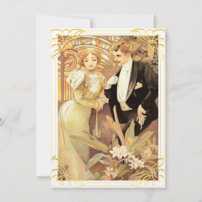Art nouveau tegel och groom inbjudningar (Framsida)