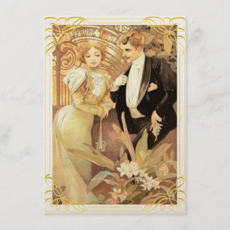 Art nouveau tegel och groom inbjudningar