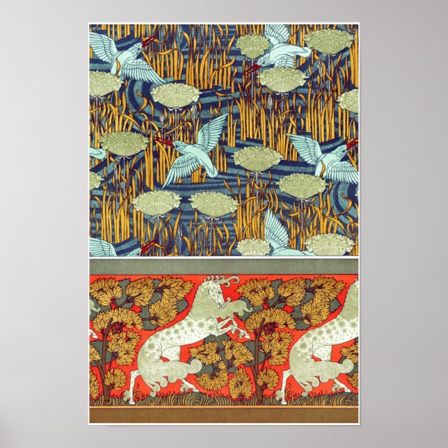 Art nouveau textilkungsfiskhäst Verneuil Poster (Framsidan)