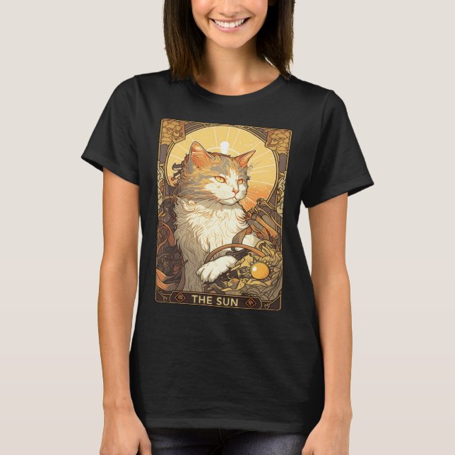Art Nouveau The Sun Tarot Card Cat Taro T Shirt (Framsida)