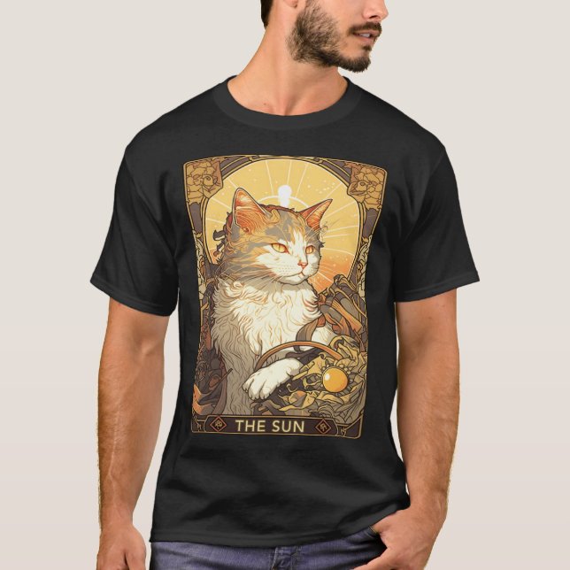 Art Nouveau The Sun Tarot Card Cat Taro T Shirt (Framsida)