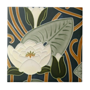 Art nouveau Tiles - White Vatten Lily Blommar Kakelplatta