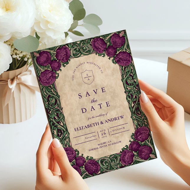 Art Nouveau Tistel Bröllop Spara Datumet (Skapare uppladdad)