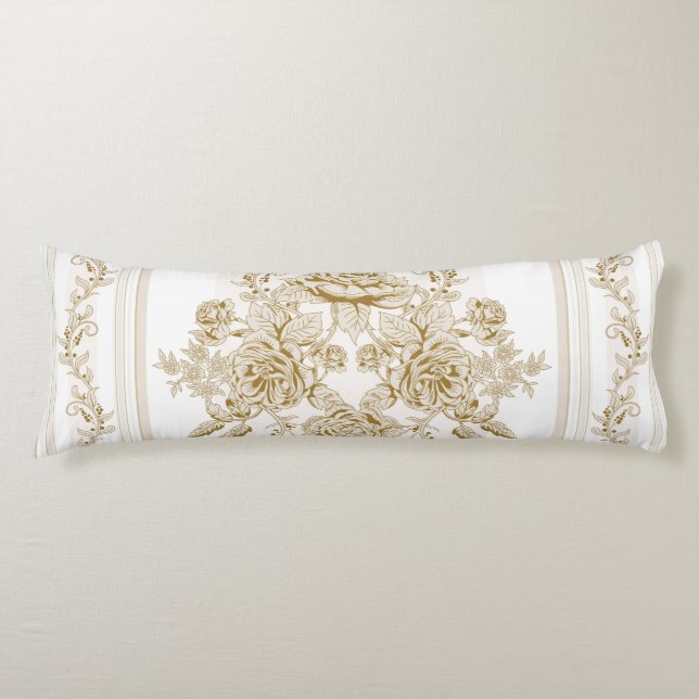 Art nouveau,Toile,blommigt,mönster,beige,chic,eleg Kroppskudde (Framsidan)
