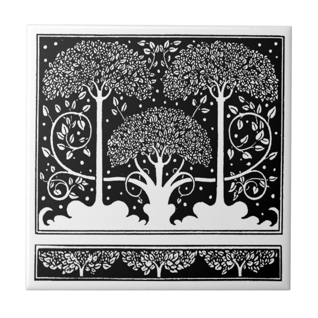 Art nouveau Träd Beardsley Mönster Kakelplatta (Framsidan)