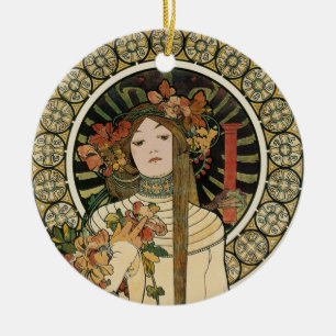 Art Nouveau Trappistine Mucha Konst Julgransprydnad Keramik