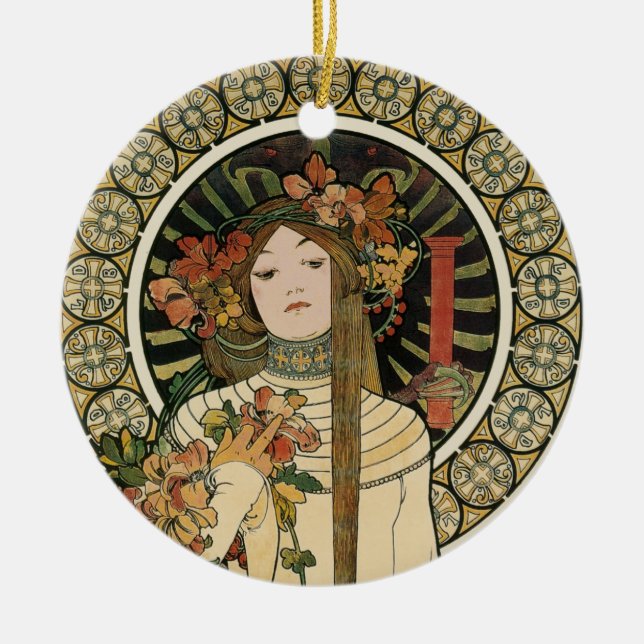 Art Nouveau Trappistine Mucha Konst Julgransprydnad Keramik (Framsidan)