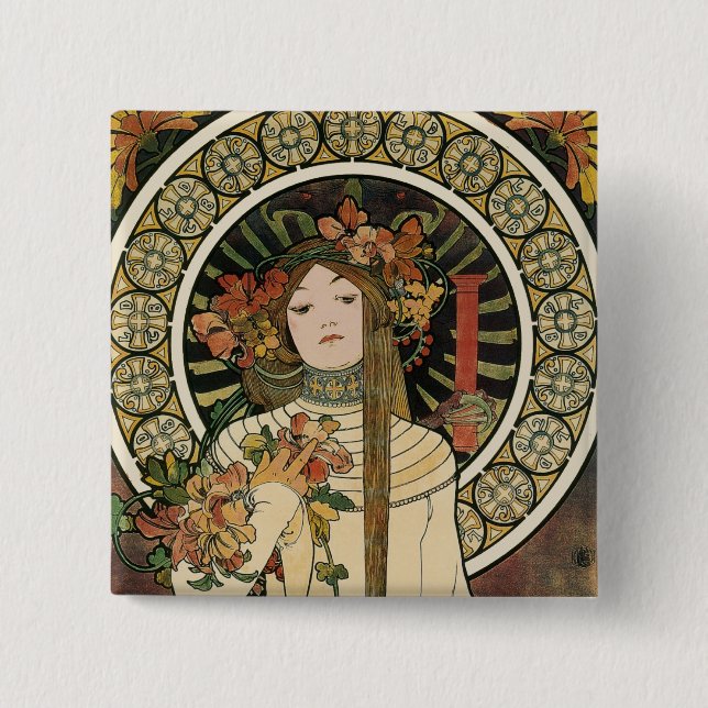 Art Nouveau Trappistine Mucha konst Knapp (Framsida)