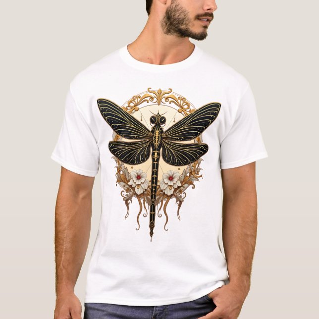 Art Nouveau Trollslända Elegant Steampunk T Shirt (Framsida)