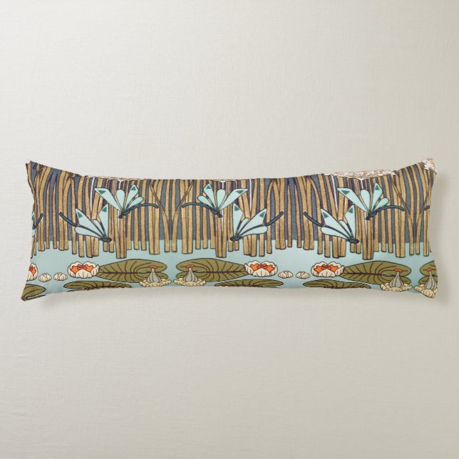 Art Nouveau Trollsländor Näckrosor Sumpmark Kroppskudde (Framsidan)