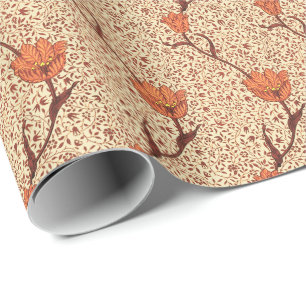 Art nouveau Tulip Damask, Coral och Beige Presentpapper