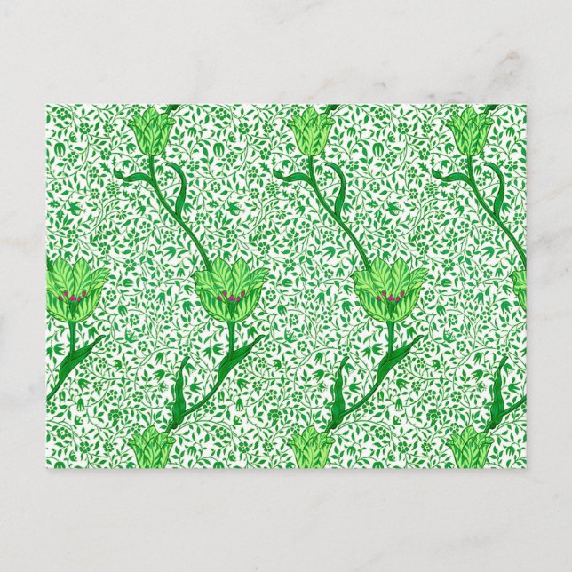 art nouveau Tulip Damask, Emerald Grönt Vykort (Framsida)