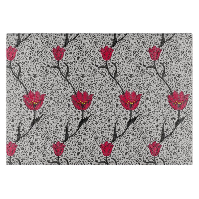 Art nouveau Tulip Damask, Grått och rött (Framsidan)