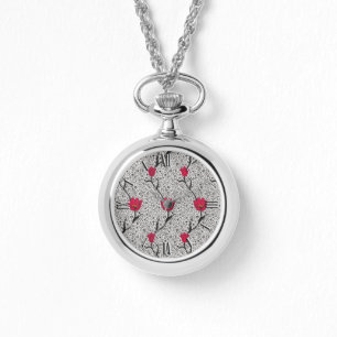 Art nouveau Tulip Damask, Grått och rött Armbandsur