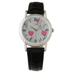Art nouveau Tulip Damask, Grått och rött Armbandsur