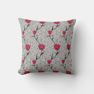 Art nouveau Tulip Damask, Grått och rött Kudde