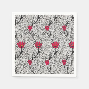 Art nouveau Tulip Damask, Grått och rött Pappersservett