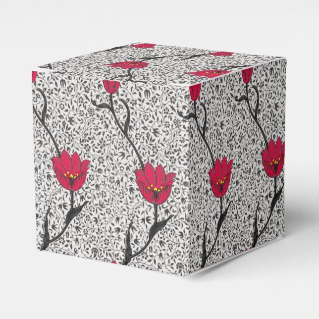 Art nouveau Tulip Damask, Grått och rött Presentaskar (Framsidan Sidan)